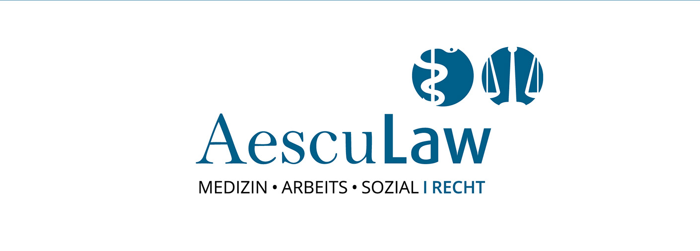 Logo von AescuLaw, spezialisiert auf medizinisches, Arbeits- und Sozialrecht. Die grafischen Elemente symbolisieren Recht und Gesundheit. Professionelle Rechtsberatung für individuelle Bedürfnisse.