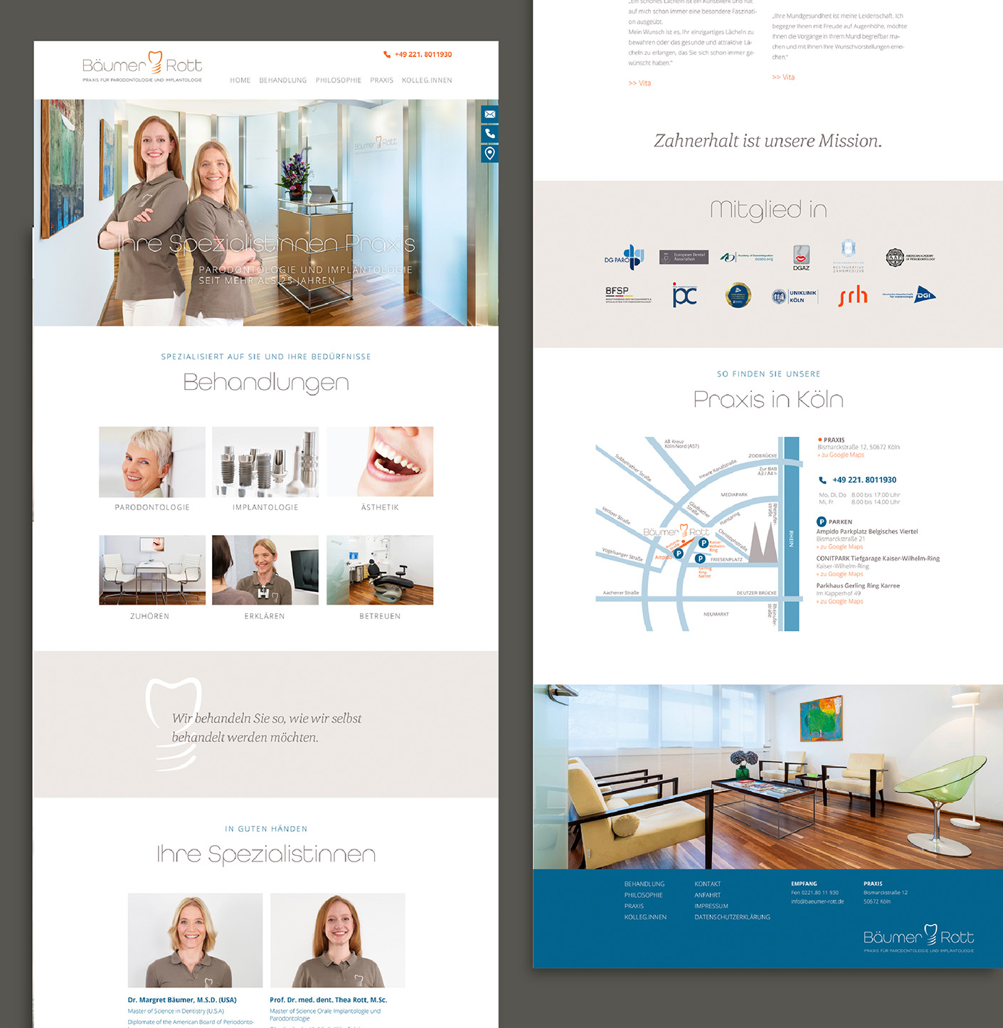 Moderne Zahnarztpraxis in Köln mit Fokus auf Parodontologie, Implantologie und Ästhetik. Freundliche Spezialistinnen bieten individuelle Behandlungen in angenehmer Atmosphäre.