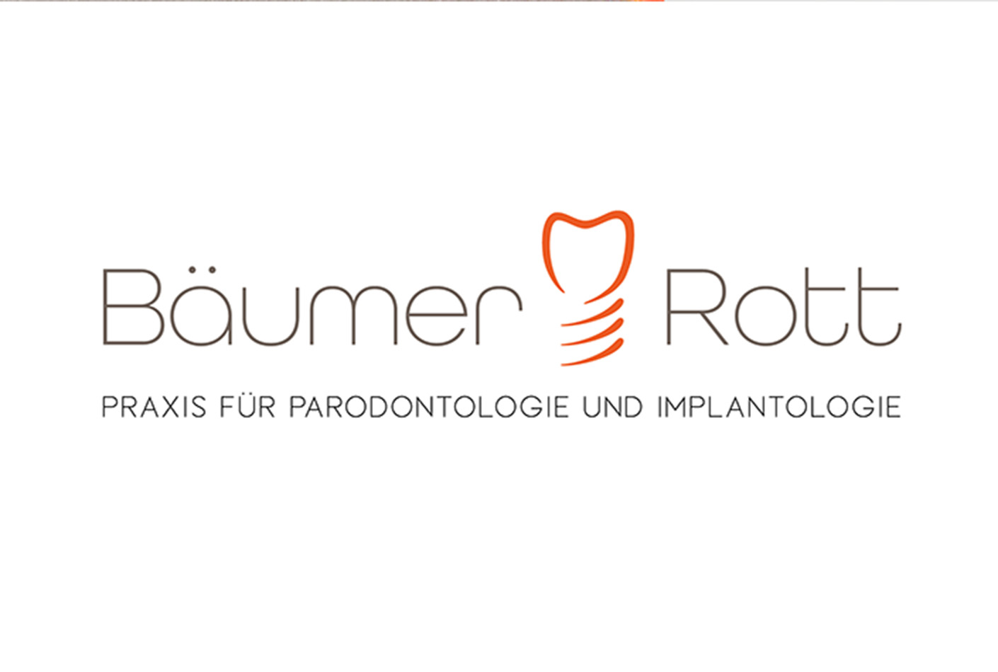 Logo der Zahnarztpraxis Bäumer Rott, spezialisiert auf Parodontologie und Implantologie, präsentiert sich in modernem Design mit klarer Schrift und zahnmedizinischem Symbol.