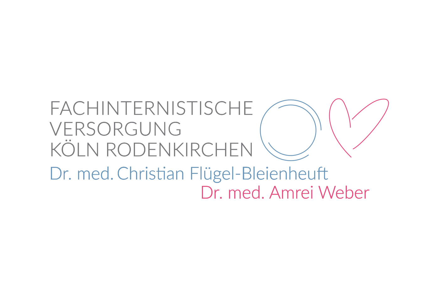Logo der Fachinternistischen Versorgung Köln Rodenkirchen mit den Namen der Ärzte Dr. med. Christian Flügel-Bleihenheuft und Dr. med. Amrei Weber in Köln. Logodesign Köln