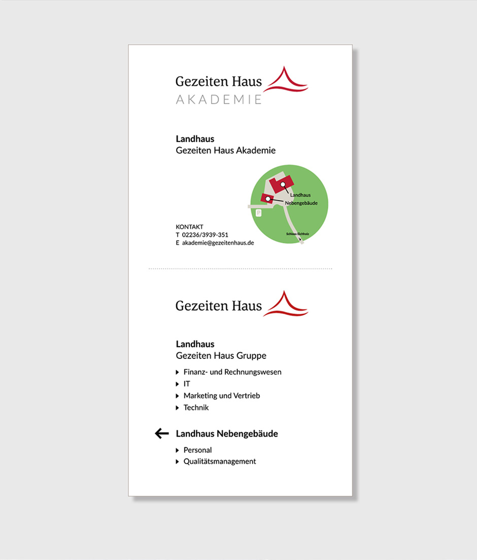 Kontaktinformationen und Dienstleistungen der Gezeiten Haus Akademie, inklusive Landhaus und Nebengebäude, mit Schwerpunkten auf Finanzen, IT, Marketing und Personalmanagement.