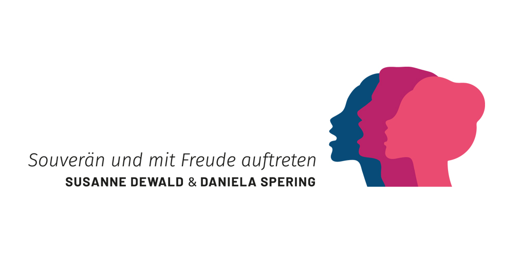 Logo von Susanne Dewald und Daniela Spering, das die Aufforderung vermittelt, souverän und mit Freude aufzutreten. Farbenfrohe Silhouetten von Köpfen symbolisieren Vielfalt und Ausdruck. Logodesign Köln