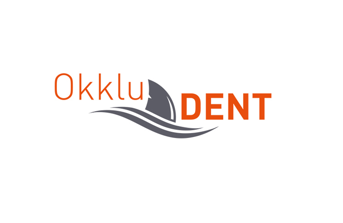 Logo von OkkluDENT, einem Unternehmen im Dentalbereich. Das Design kombiniert eine Welle und einen Haifisch, symbolisiert Innovation und Zuverlässigkeit in der Zahnmedizin. Logodesign Köln