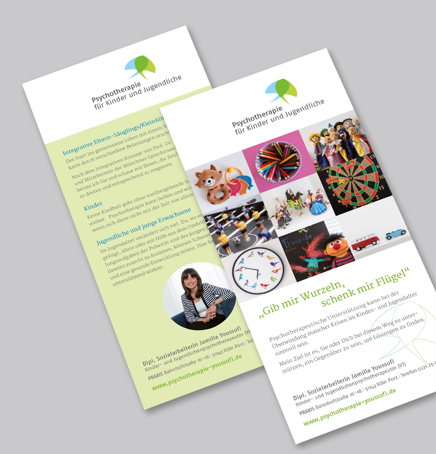 Infoblatt zur Psychotherapie für Kinder und Jugendliche von Jamilla Youssofi. Enthält Informationen zu Therapiekonzepten, Angeboten und Kontaktdaten für interessierte Eltern.