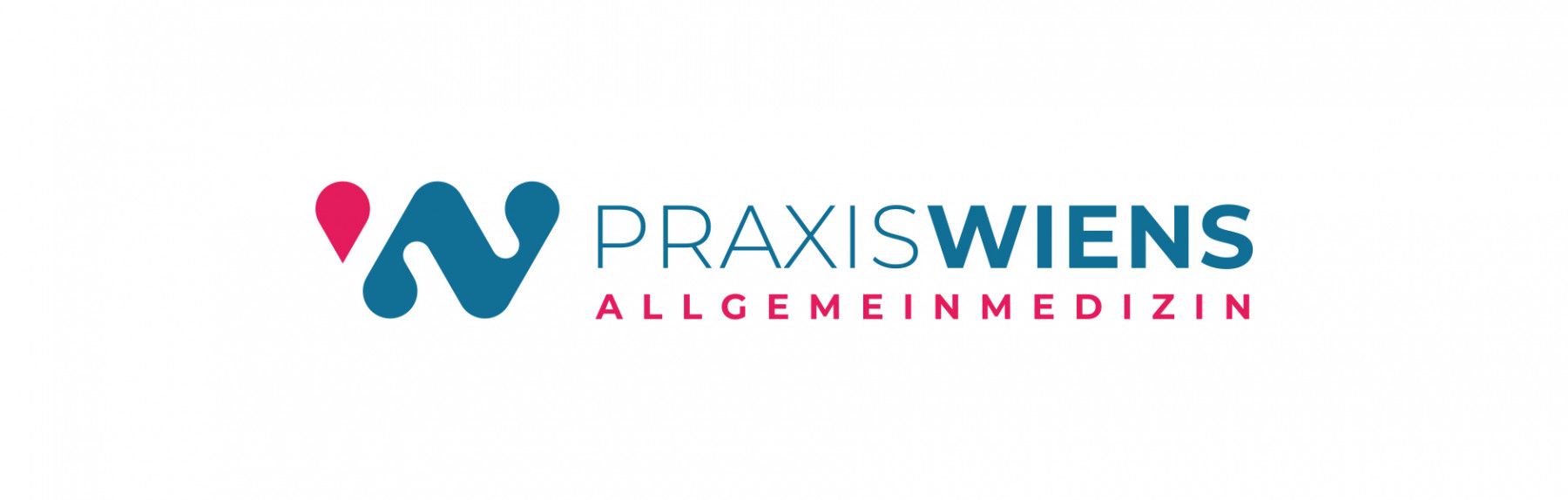 Logo der Praxis Wiens für Allgemeinmedizin, das moderne und ansprechende Gestaltungselemente in Blau und Pink kombiniert. Symbolisiert hochwertige medizinische Betreuung und Patientenorientierung.